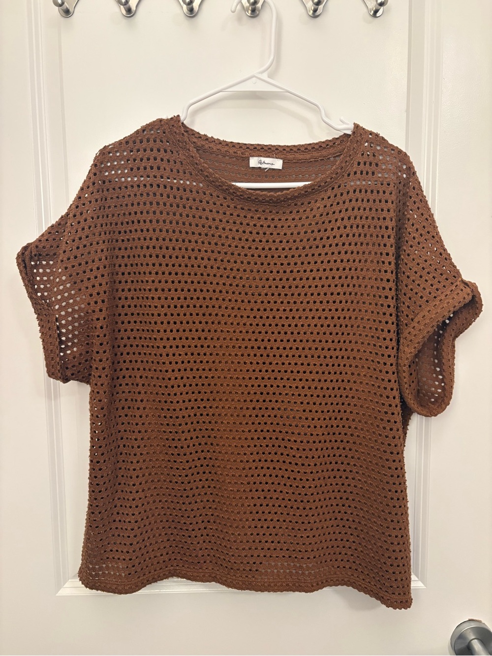 Brown Crochet Short Sleeve Top
